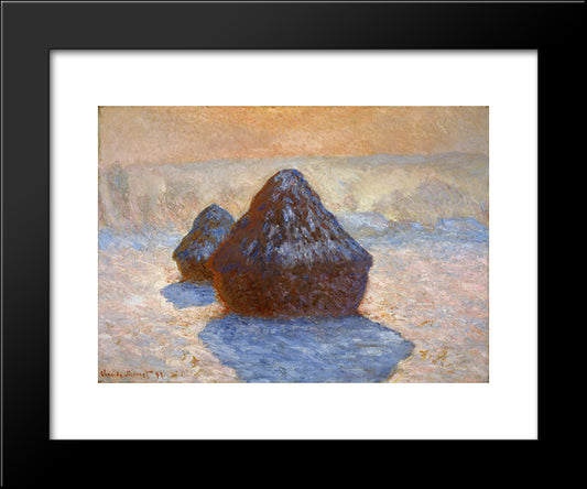 Grainstacks, White Frost Effect 20x24 Black Modern Wood Framed Art Print Poster by Monet, Claude