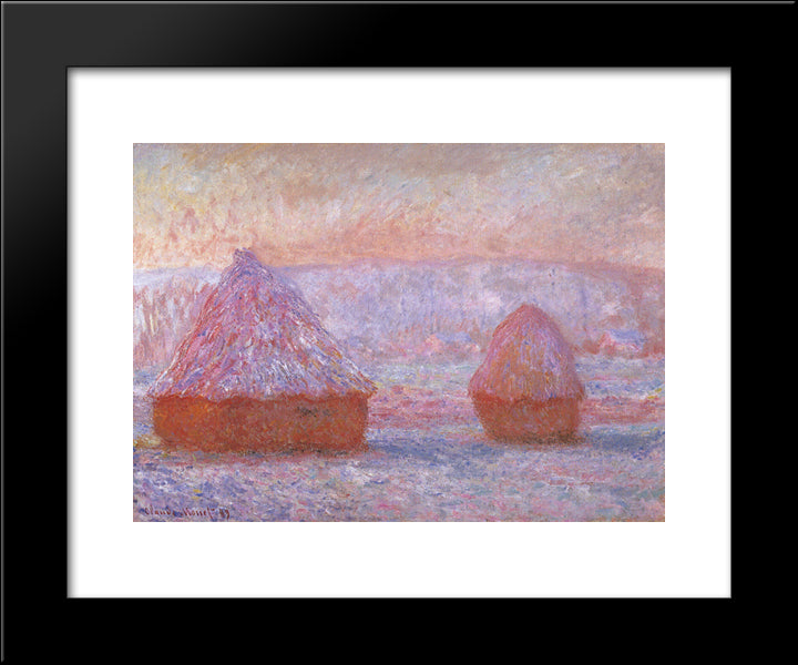 Grainstacks At Giverny, Morning Effect 20x24 Black Modern Wood Framed Art Print Poster by Monet, Claude