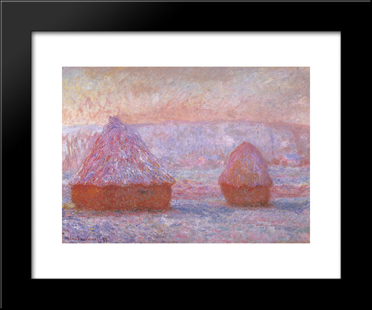 Grainstacks At Giverny, Morning Effect 20x24 Black Modern Wood Framed Art Print Poster by Monet, Claude