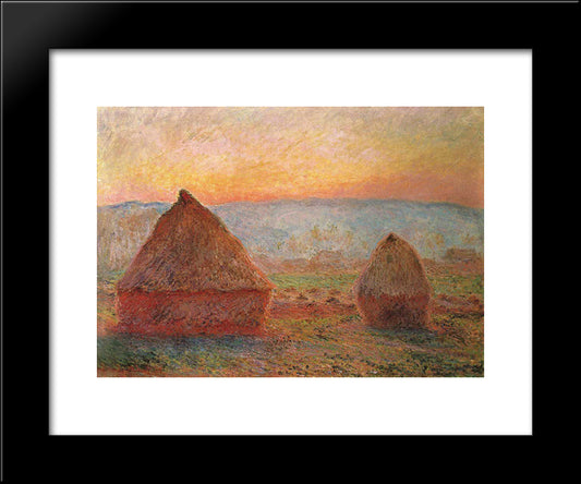 Grainstacks At Giverny, Sunset 20x24 Black Modern Wood Framed Art Print Poster by Monet, Claude