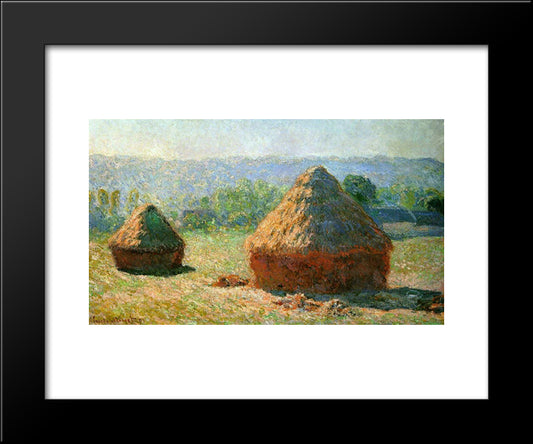 Grainstacks At The End Of Summer, Morning Effect 20x24 Black Modern Wood Framed Art Print Poster by Monet, Claude