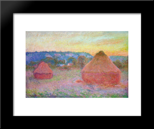 Grainstacks At The End Of The Day, Autumn 20x24 Black Modern Wood Framed Art Print Poster by Monet, Claude