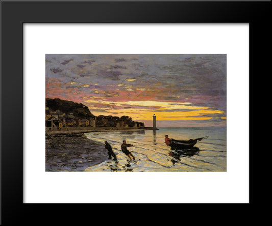 Hauling A Boat Ashore, Honfleur 20x24 Black Modern Wood Framed Art Print Poster by Monet, Claude