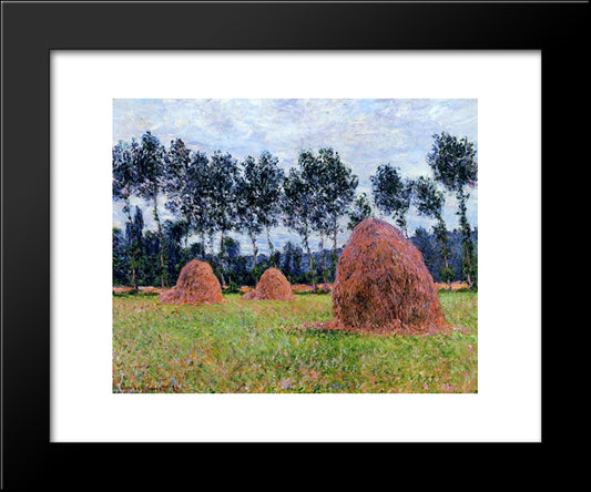Haystacks, Overcast Day 20x24 Black Modern Wood Framed Art Print Poster by Monet, Claude