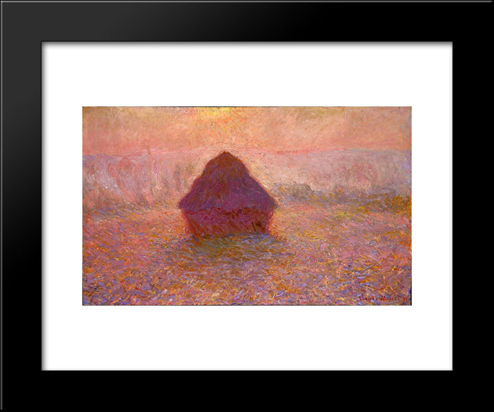 Haystacks, Sun In The Mist 20x24 Black Modern Wood Framed Art Print Poster by Monet, Claude