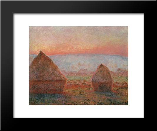 Haystacks At Giverny, The Evening Sun 20x24 Black Modern Wood Framed Art Print Poster by Monet, Claude