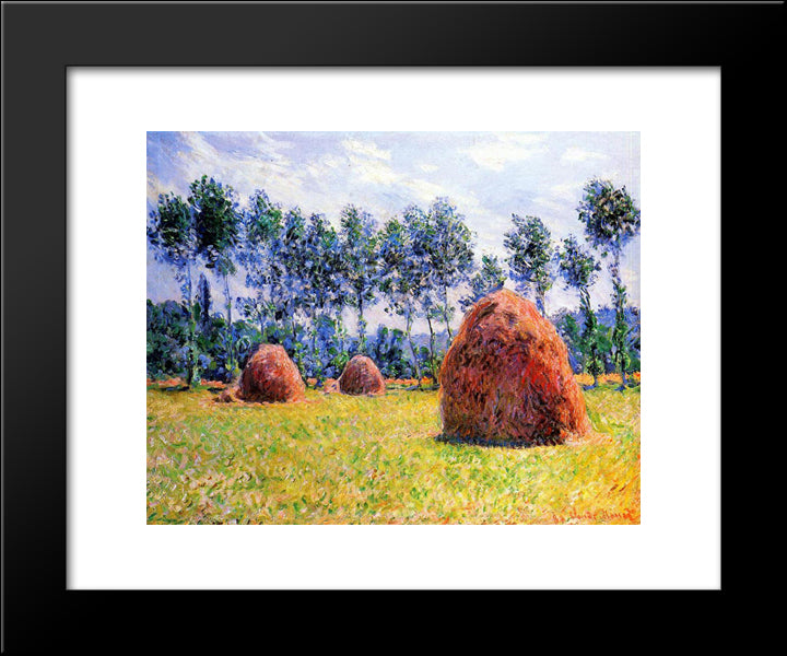 Haystacks At Giverny 20x24 Black Modern Wood Framed Art Print Poster by Monet, Claude