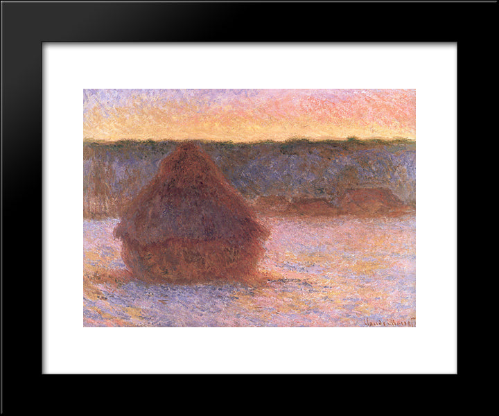 Haystacks At Sunset, Frosty Weather 20x24 Black Modern Wood Framed Art Print Poster by Monet, Claude