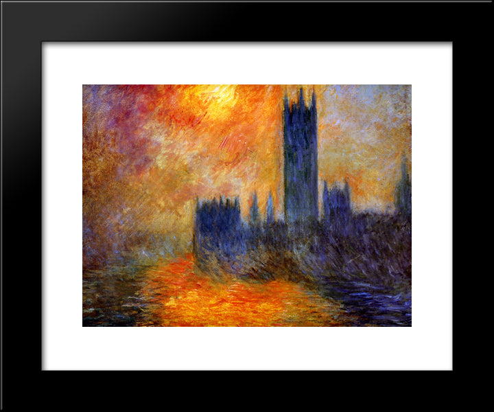 House Of Parliament Sun 20x24 Black Modern Wood Framed Art Print Poster by Monet, Claude