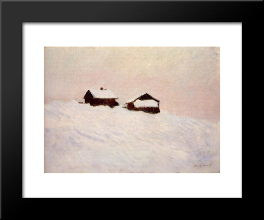 Houses In The Snow 20x24 Black Modern Wood Framed Art Print Poster by Monet, Claude