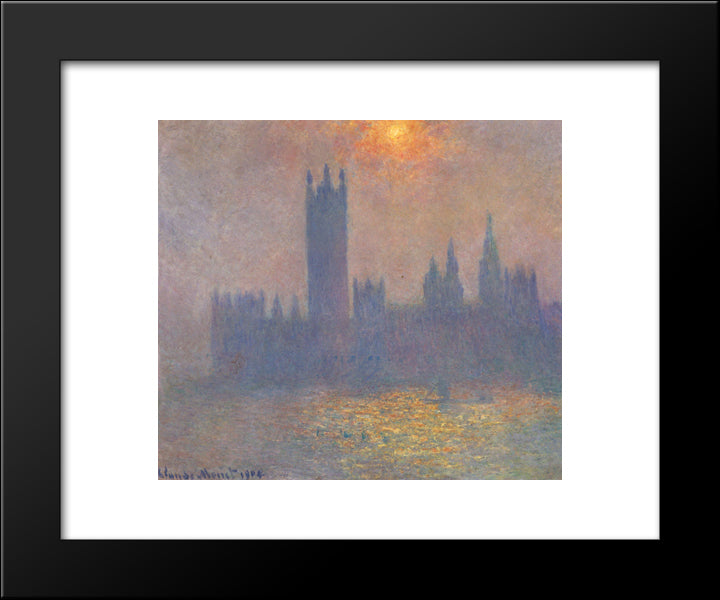Houses Of Parliament, Effect Of Sunlight In The Fog 20x24 Black Modern Wood Framed Art Print Poster by Monet, Claude