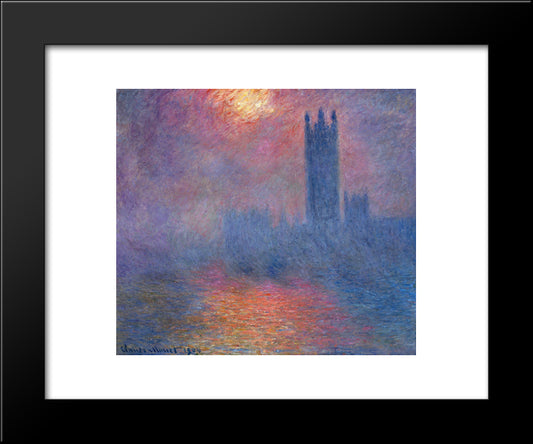 Houses Of Parliament, London, Sun Breaking Through 20x24 Black Modern Wood Framed Art Print Poster by Monet, Claude