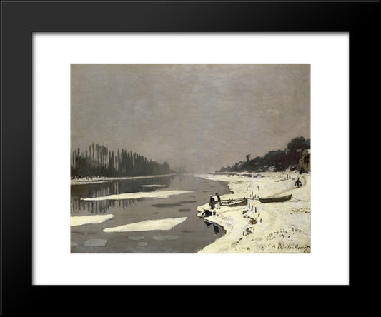 Ice Floes On The Seine At Bougival 20x24 Black Modern Wood Framed Art Print Poster by Monet, Claude