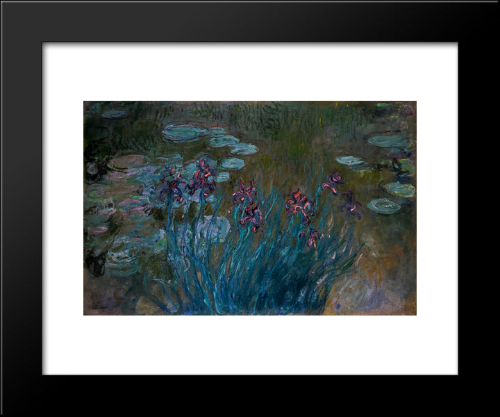 Irises And Water-Lilies 20x24 Black Modern Wood Framed Art Print Poster by Monet, Claude
