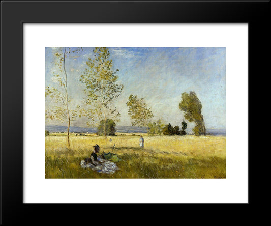Meadow At Bezons 20x24 Black Modern Wood Framed Art Print Poster by Monet, Claude