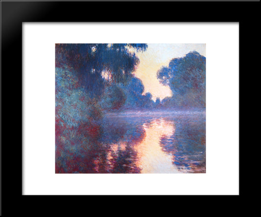Misty Morning On The Seine In Bue 20x24 Black Modern Wood Framed Art Print Poster by Monet, Claude