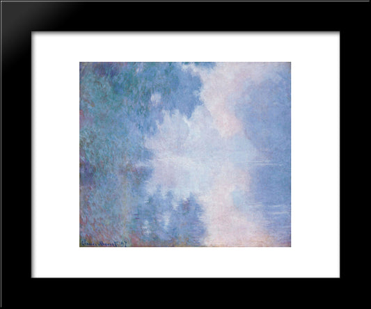 Morning On The Seine, Mist 20x24 Black Modern Wood Framed Art Print Poster by Monet, Claude