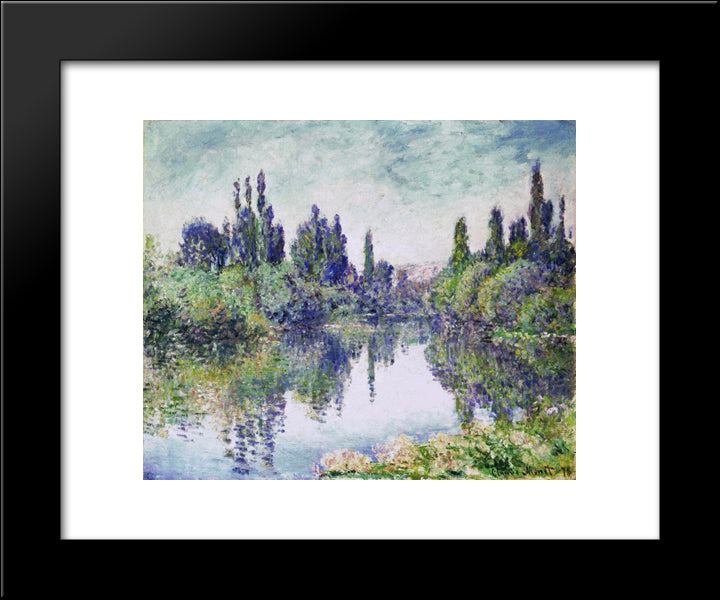 Morning On The Seine, Near Vetheuil 20x24 Black Modern Wood Framed Art Print Poster by Monet, Claude