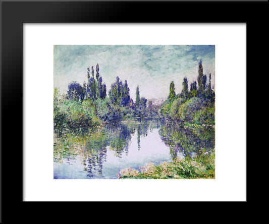 Morning On The Seine, Near Vetheuil 20x24 Black Modern Wood Framed Art Print Poster by Monet, Claude