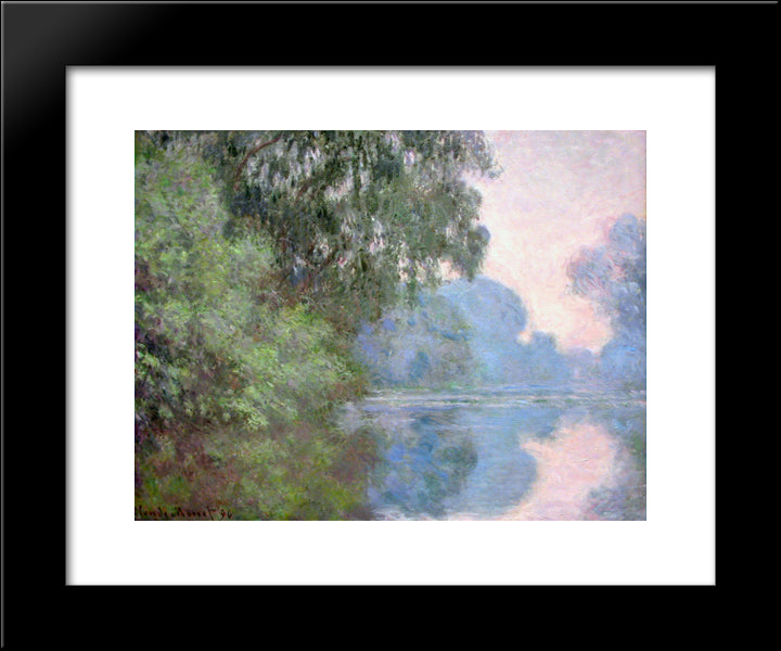 Morning On The Seine Near Giverny 20x24 Black Modern Wood Framed Art Print Poster by Monet, Claude