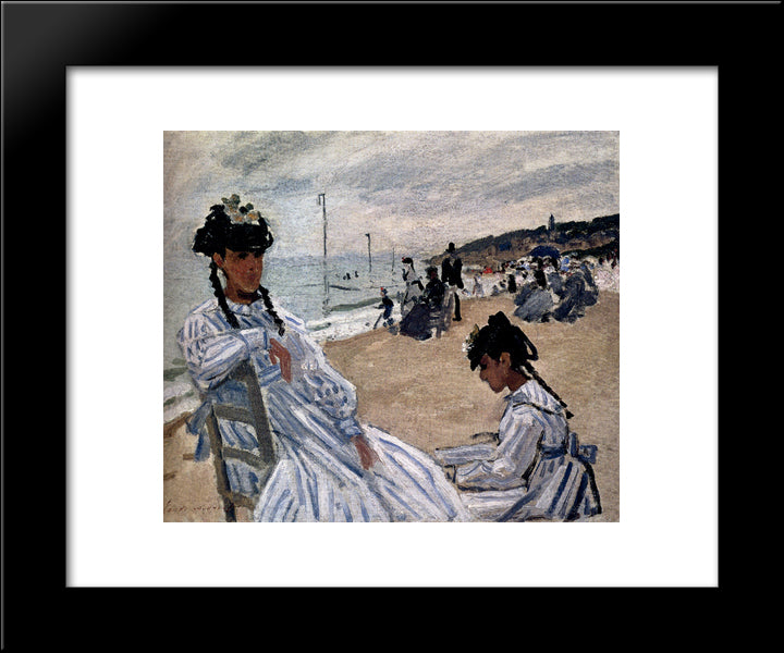 On The Beach At Trouville 20x24 Black Modern Wood Framed Art Print Poster by Monet, Claude
