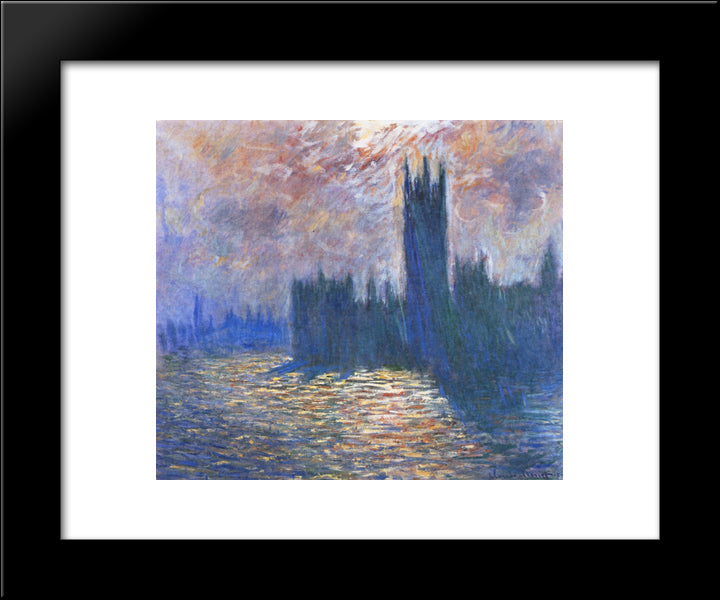 Parliament, Reflections On The Thames 20x24 Black Modern Wood Framed Art Print Poster by Monet, Claude