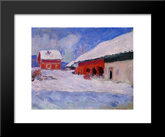 Red Houses At Bjornegaard In The Snow, Norway 20x24 Black Modern Wood Framed Art Print Poster by Monet, Claude