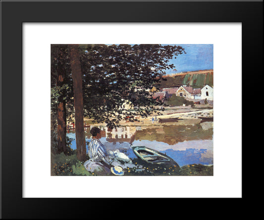 River Scene At Bennecourt 20x24 Black Modern Wood Framed Art Print Poster by Monet, Claude