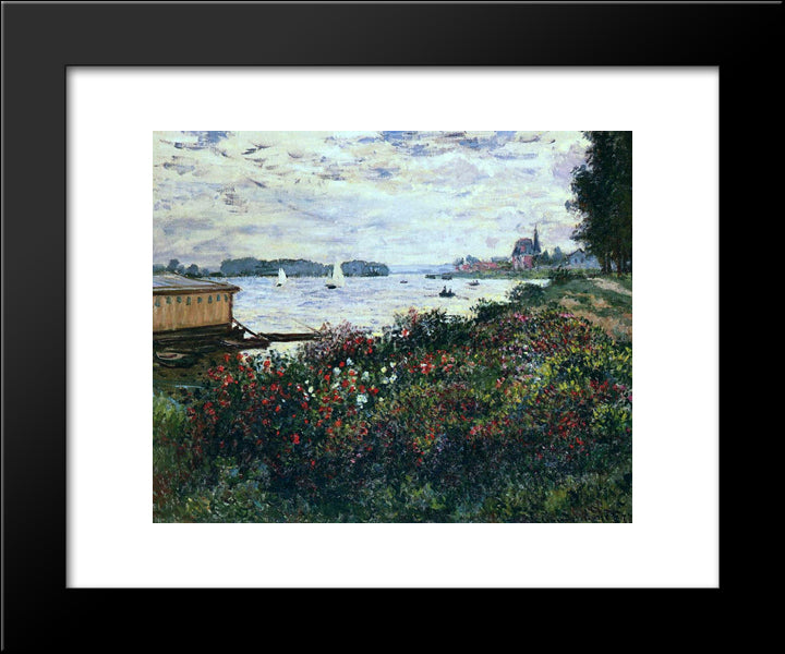 Riverbank At Argenteuil 20x24 Black Modern Wood Framed Art Print Poster by Monet, Claude