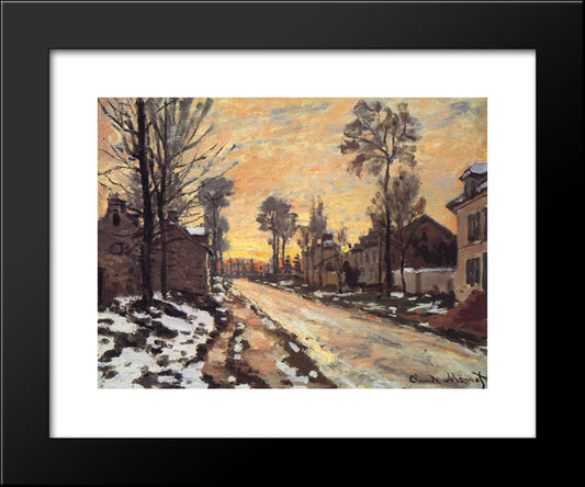 Road At Louveciennes, Melting Snow, Sunset 20x24 Black Modern Wood Framed Art Print Poster by Monet, Claude