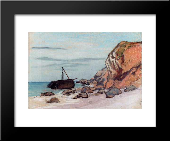 Saint-Adresse, Beached Sailboat 20x24 Black Modern Wood Framed Art Print Poster by Monet, Claude