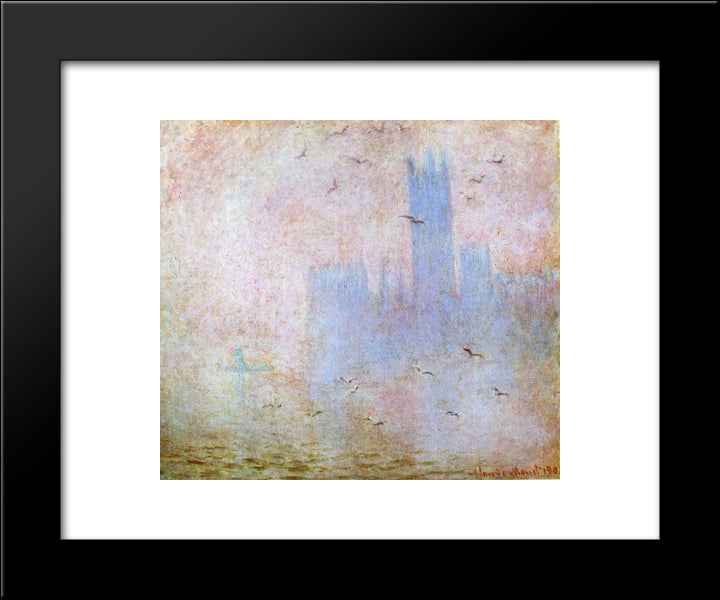 Seagulls Over The Houses Of Parliament 20x24 Black Modern Wood Framed Art Print Poster by Monet, Claude