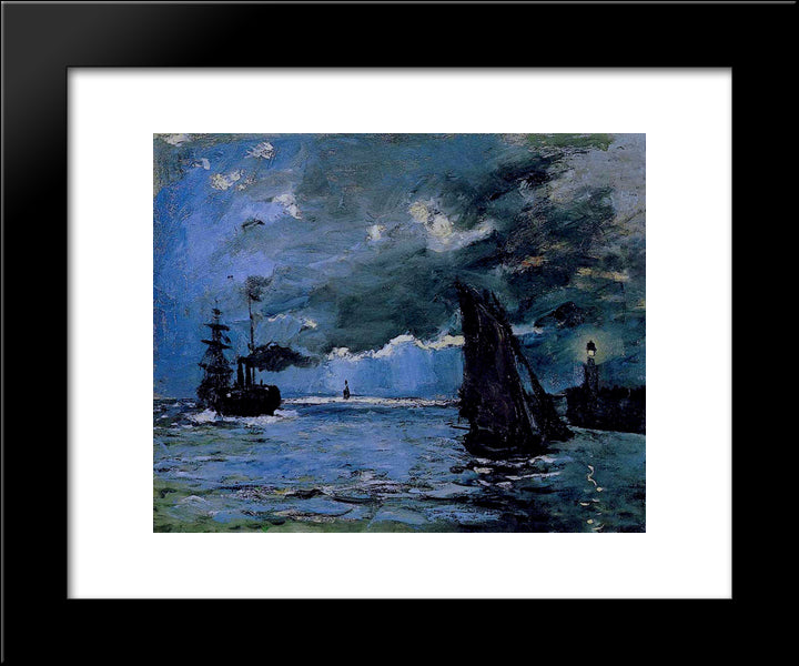 Seascape, Night Effect 20x24 Black Modern Wood Framed Art Print Poster by Monet, Claude