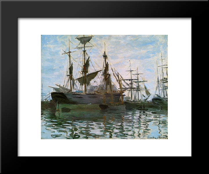 Ships In Harbor 20x24 Black Modern Wood Framed Art Print Poster by Monet, Claude