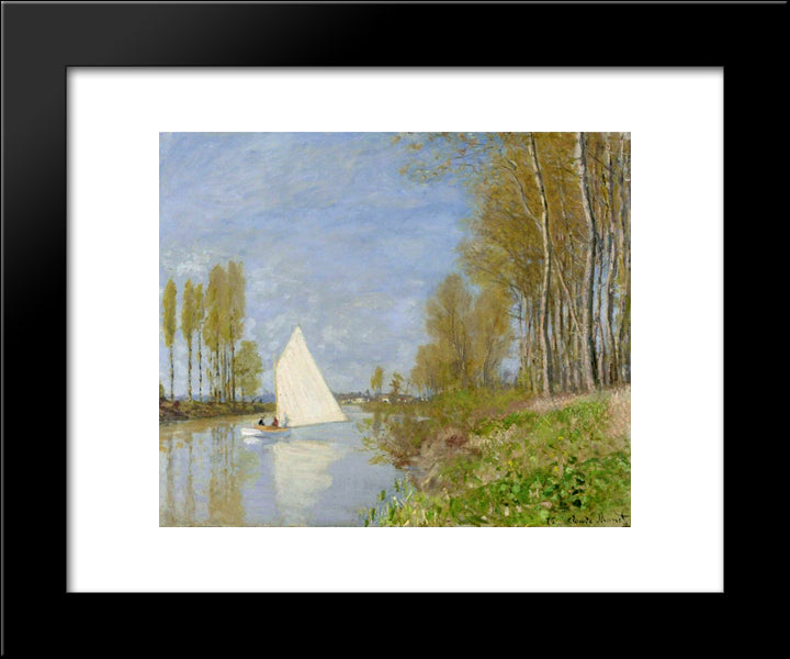 Small Boat On The Small Branch Of The Seine At Argenteuil 20x24 Black Modern Wood Framed Art Print Poster by Monet, Claude
