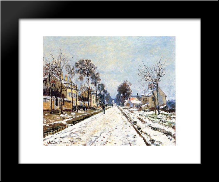 Snow Effect, The Road To Louveciennes 20x24 Black Modern Wood Framed Art Print Poster by Monet, Claude