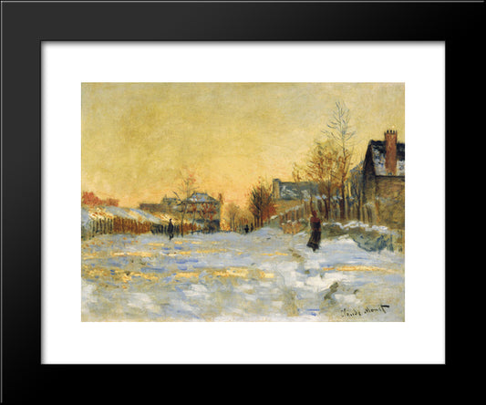 Snow Effect, The Street In Argentuil 20x24 Black Modern Wood Framed Art Print Poster by Monet, Claude