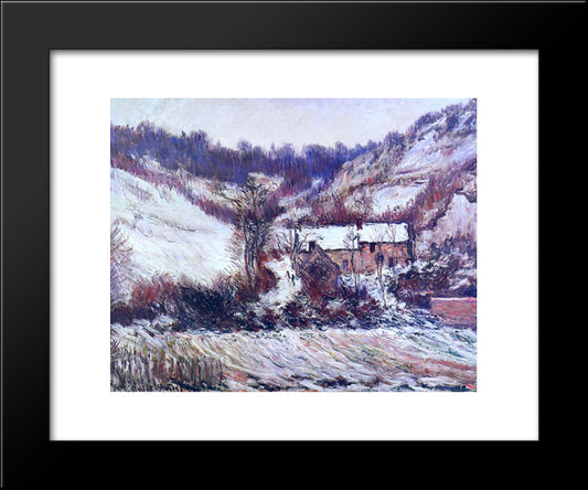 Snow Effect At Falaise 20x24 Black Modern Wood Framed Art Print Poster by Monet, Claude