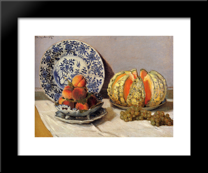 Still Life With Melon 20x24 Black Modern Wood Framed Art Print Poster by Monet, Claude