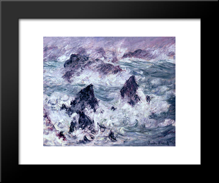 Storm At Belle-Ile 20x24 Black Modern Wood Framed Art Print Poster by Monet, Claude