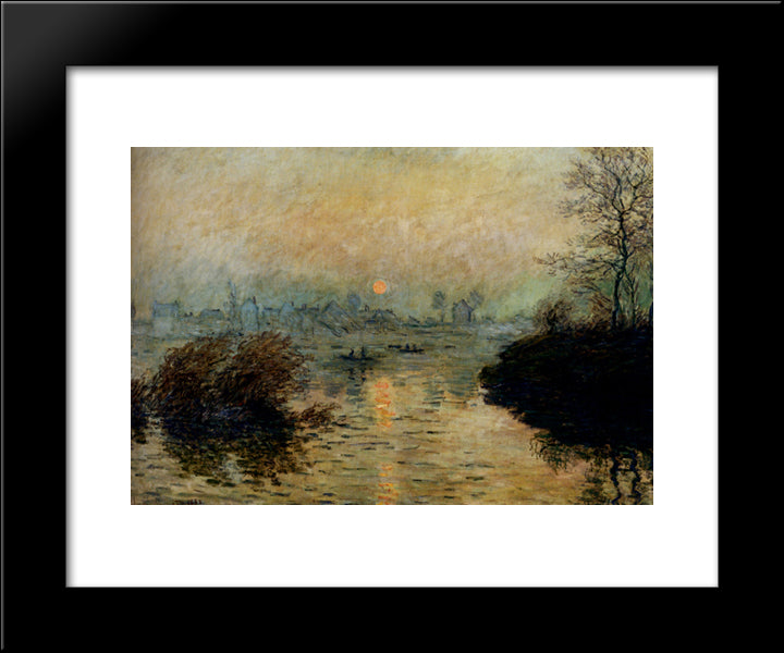 Sun Setting Over The Seine At Lavacourt. Winter Effect 20x24 Black Modern Wood Framed Art Print Poster by Monet, Claude
