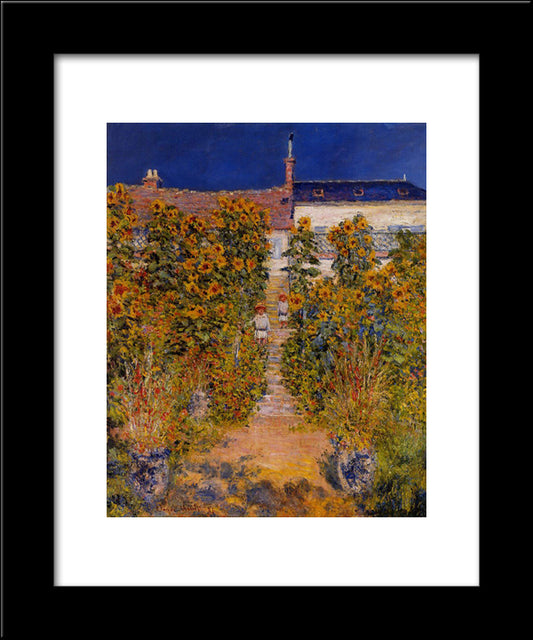 The Artist'S Garden At Vetheuil 20x24 Black Modern Wood Framed Art Print Poster by Monet, Claude