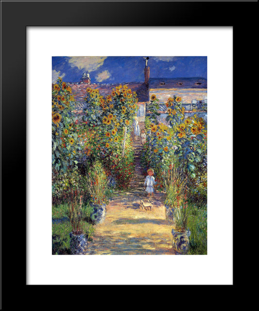 The Artist'S Garden At Vetheuil 20x24 Black Modern Wood Framed Art Print Poster by Monet, Claude