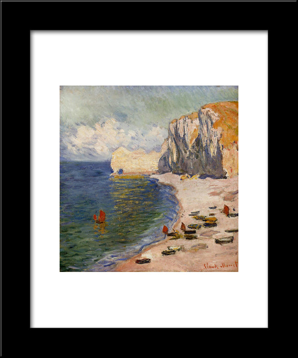 The Beach And The Falaise D'Amont 20x24 Black Modern Wood Framed Art Print Poster by Monet, Claude