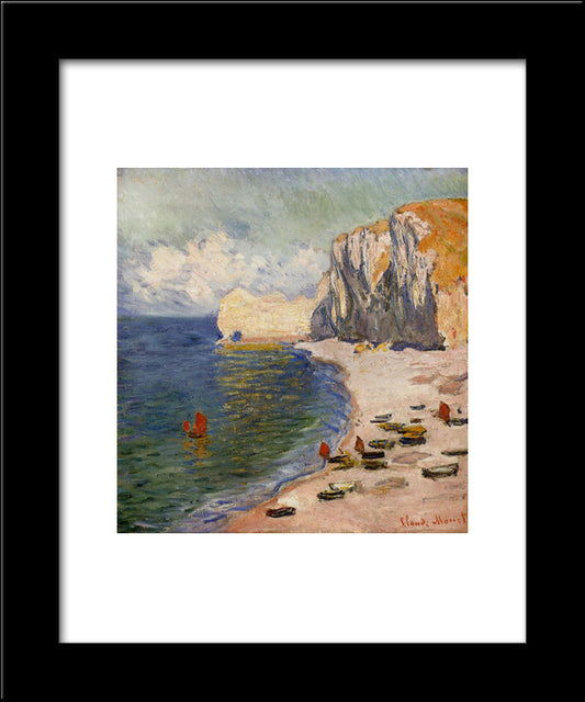 The Beach And The Falaise D'Amont 20x24 Black Modern Wood Framed Art Print Poster by Monet, Claude