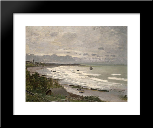 The Beach At Saint-Adresse 20x24 Black Modern Wood Framed Art Print Poster by Monet, Claude