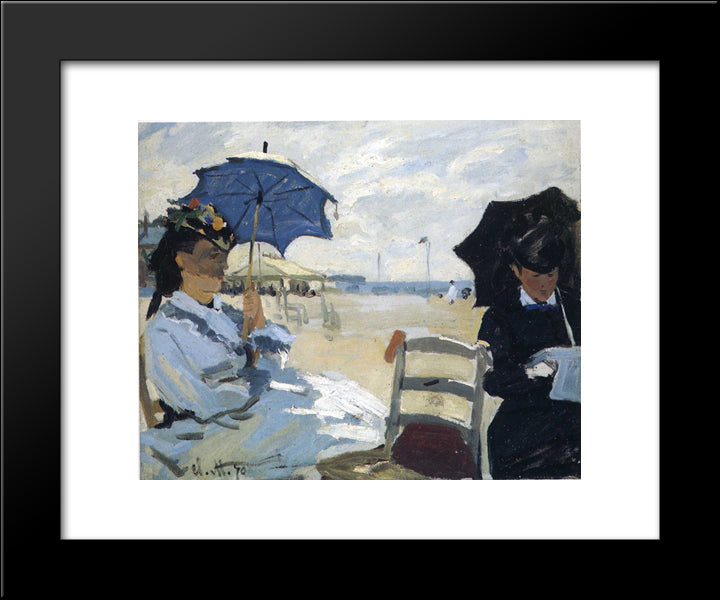 The Beach At Trouville 20x24 Black Modern Wood Framed Art Print Poster by Monet, Claude