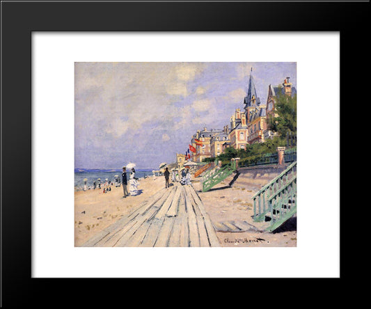 The Boardwalk At Trouville 20x24 Black Modern Wood Framed Art Print Poster by Monet, Claude