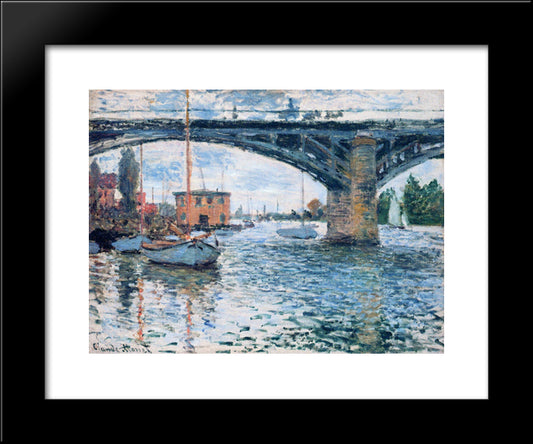 The Bridge At Argenteuil, Grey Weather 20x24 Black Modern Wood Framed Art Print Poster by Monet, Claude