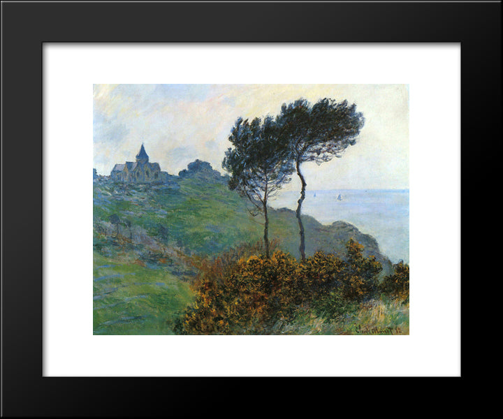 The Church At Varengaville, Grey Weather 20x24 Black Modern Wood Framed Art Print Poster by Monet, Claude
